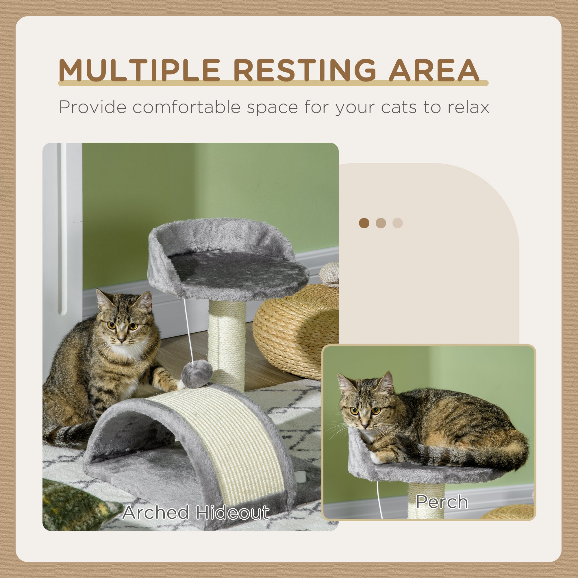 PawHut 17" Cat Scratching Tree Kitty House Kitten Activity Centre Pet Bed Post Furniture with Hanging Toy (Grey)