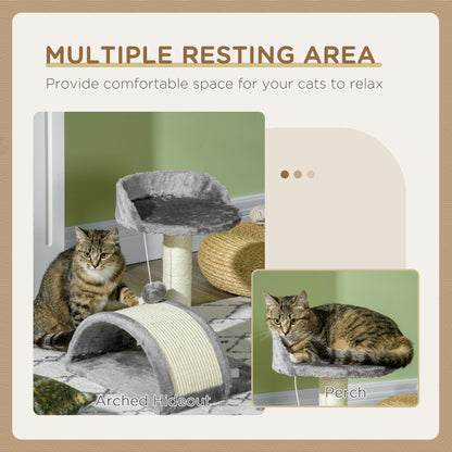 PawHut 17" Cat Scratching Tree Kitty House Kitten Activity Centre Pet Bed Post Furniture with Hanging Toy (Grey)