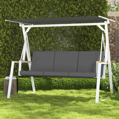 Outsunny 3-Seat Outdoor Porch Swing Outdoor Patio Swing with Adjustable Canopy, Removable Cushion for Garden, Poolside, Grey