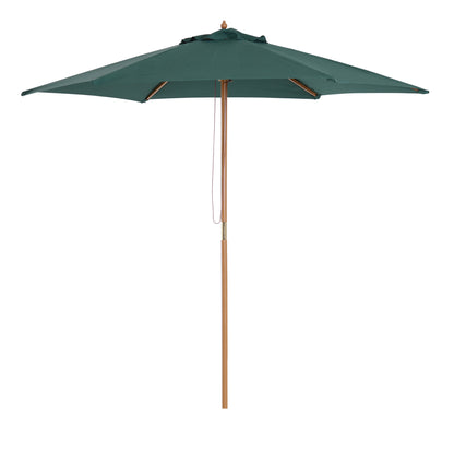 Outsunny 8FT Wood Market Umbrella Patio Umbrella Round Garden Parasol Canopy with Bamboo Ribs and Top Vent, Dark Green