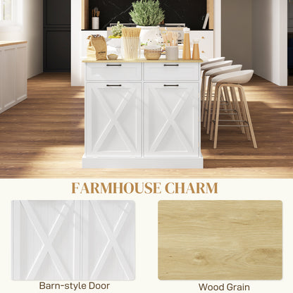 HOMCOM 10 Gallon Hidden Garbage Bin Cabinet, Tilt Out Trash Cabinet w/ 2 Drawers, Freestanding Kitchen Island, White