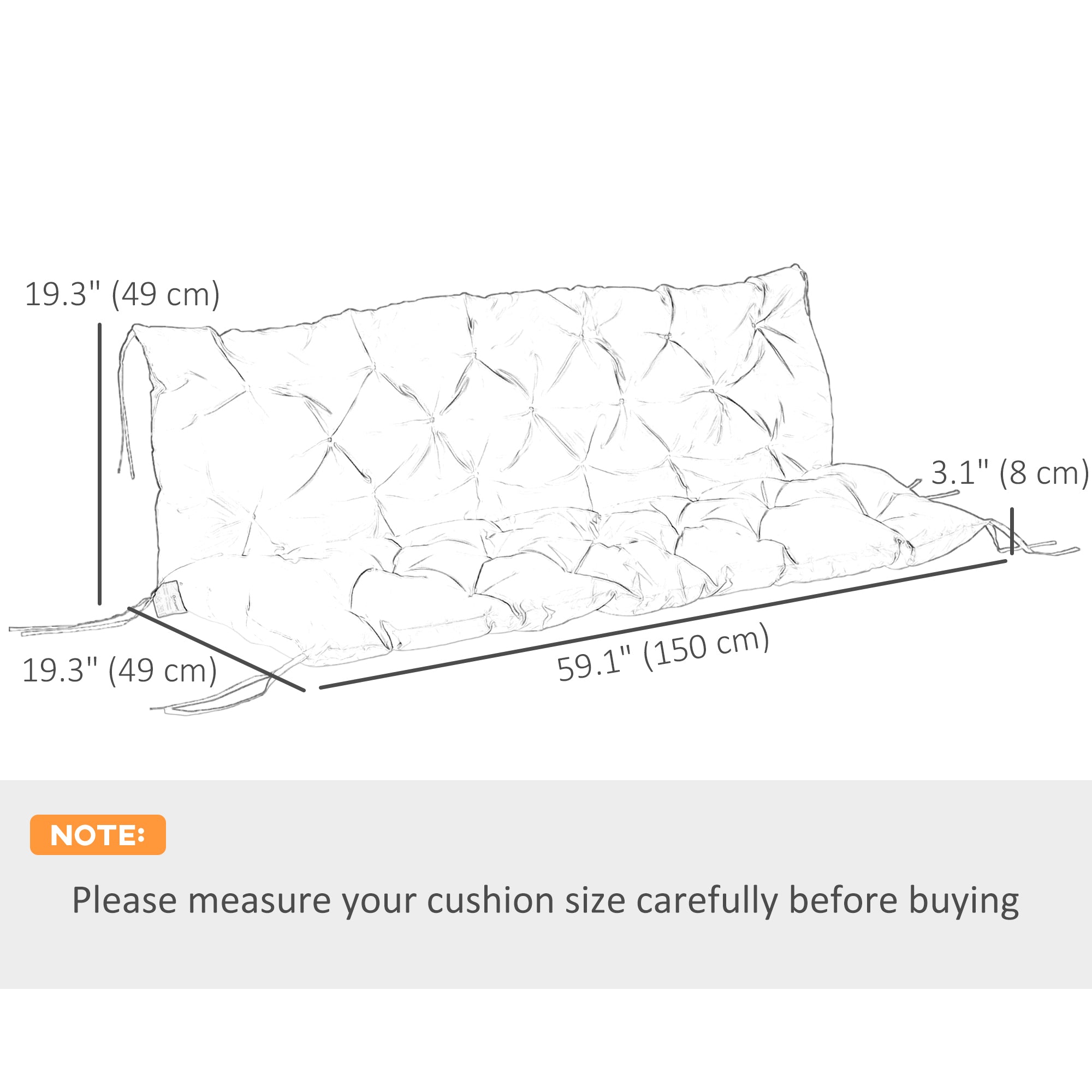 Outsunny 3-Seater Outdoor Bench Swing Chair Replacement Cushions for Patio Garden, Light Grey