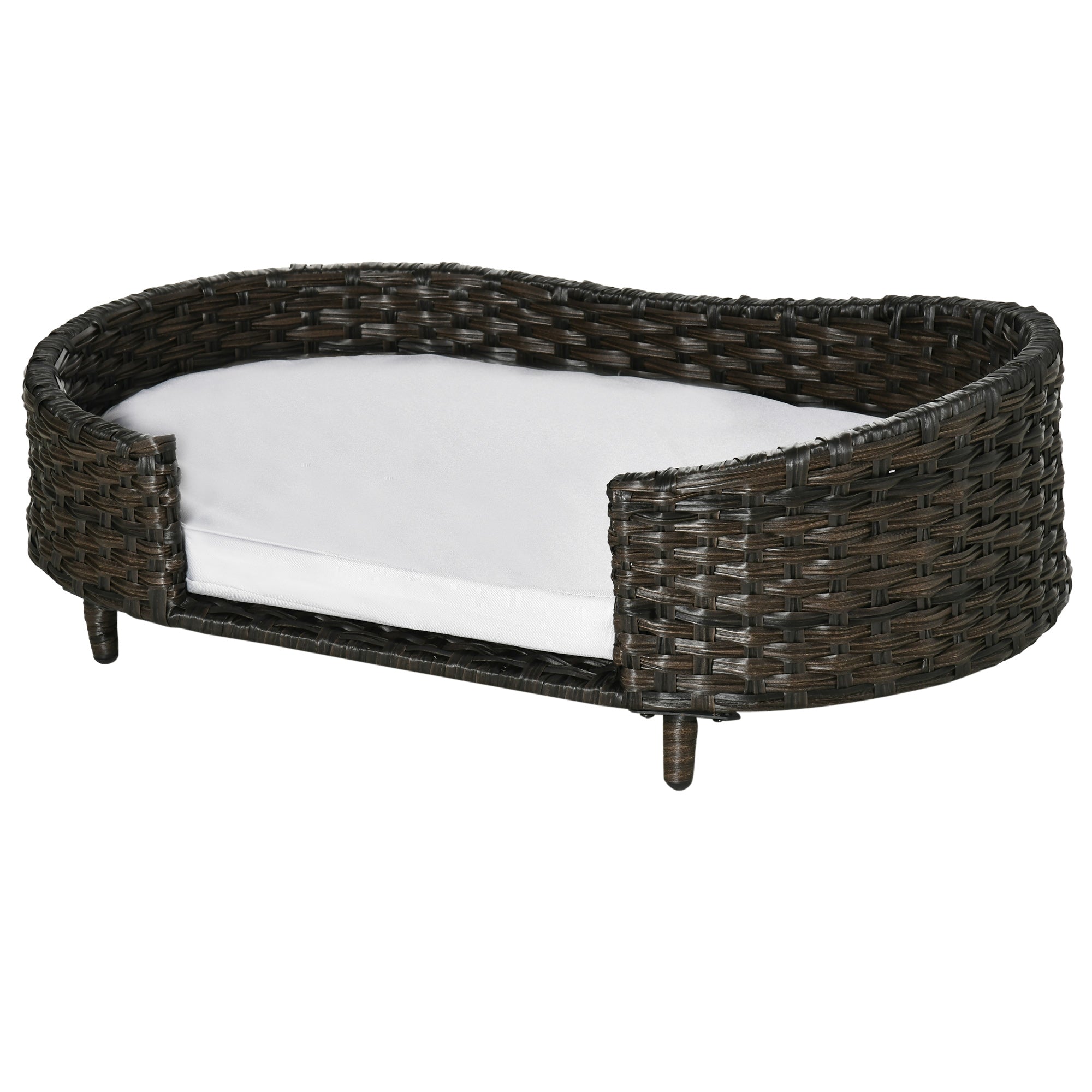 PawHut Raised Ratten Dog Bed Sofa, Elevated Wicker Cat Couch Bed with Removable Soft Cushion Washable Cover, for Small & Medium Dogs, Charcoal Grey