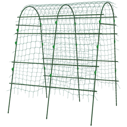 Outsunny Arched Garden Trellis w/ Climbing Net Metal Cucumber Plant Trellis A-Frame for Climbing Plants 57" x 66" x 81"