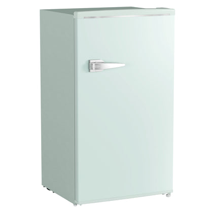 HOMCOM Retro Mini Fridge, 3.1 Cu. Ft Single Door Compact Refrigerator with Adjustable Thermostat, 2 Glass Shelves, Green