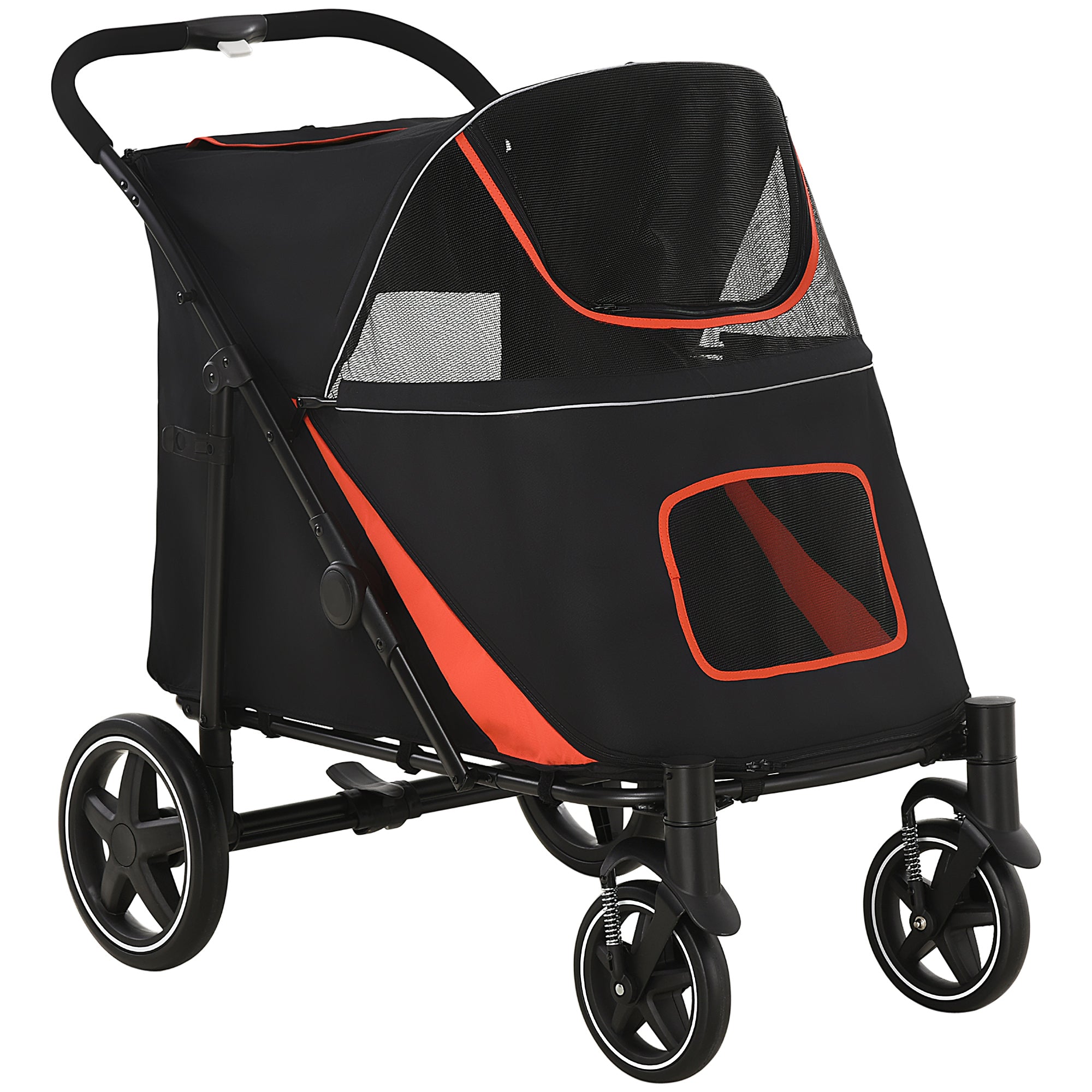 PawHut Foldable Pet Stroller with Universal Front Wheels, Shock Absorber, Dog Cat Carriage for Large & Medium Dogs, Black