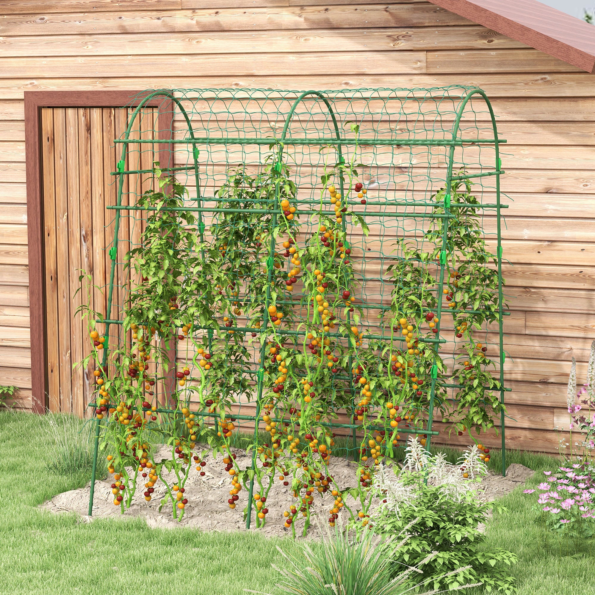 Outsunny Metal Garden Trellis, Arch Trellis for Climbing Plants Outdoor, A-Frame, with Climbing Net, 57" x 66" x 81"