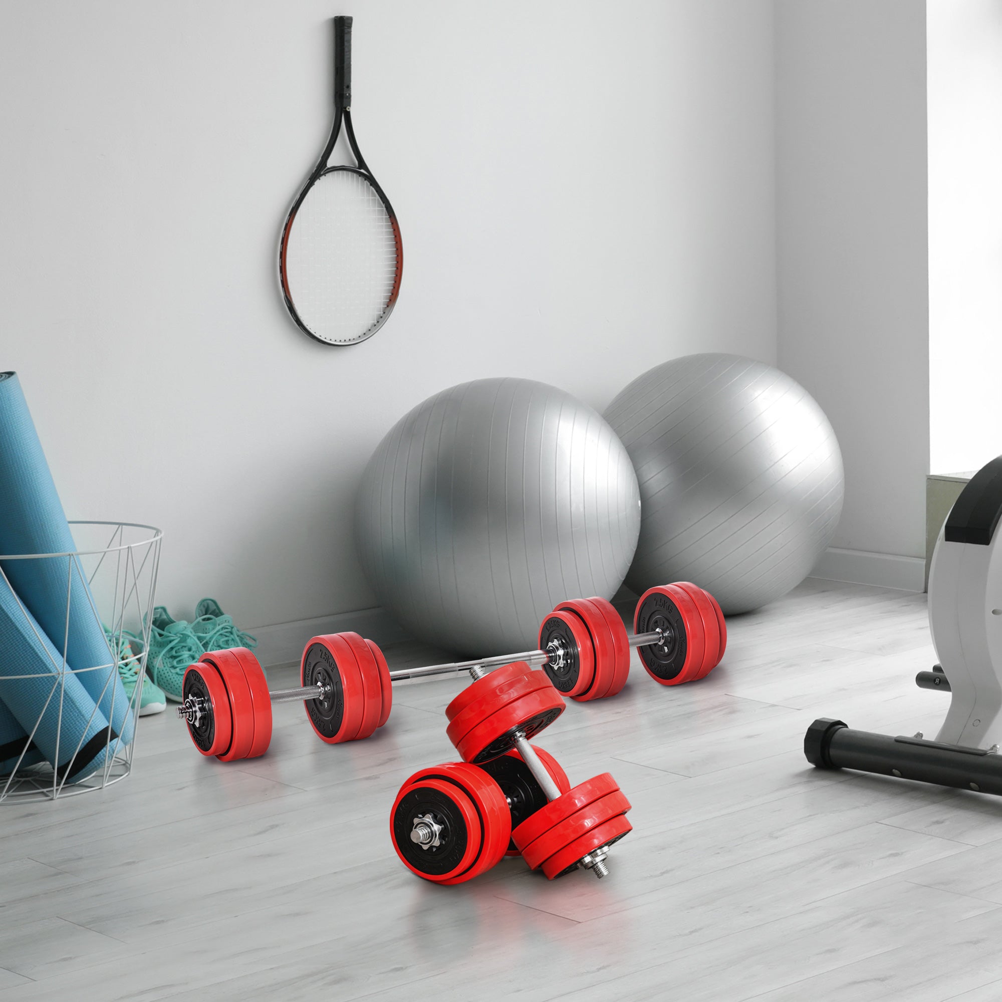 Soozier 66lbs 2-In-1 Dumbbell & Barbell Adjustable Set Strength Muscle Exercise Fitness Plate Bar Clamp Rod Home Gym Sports Area