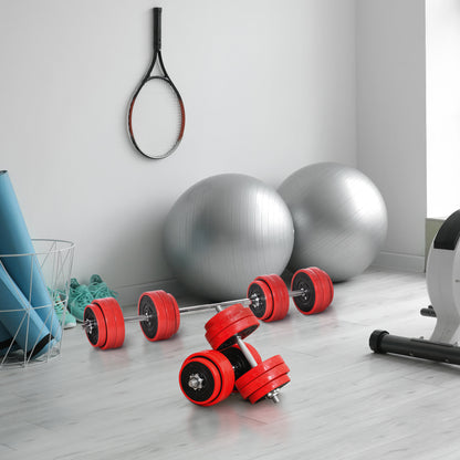 Soozier 66lbs 2-In-1 Dumbbell & Barbell Adjustable Set Strength Muscle Exercise Fitness Plate Bar Clamp Rod Home Gym Sports Area