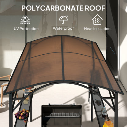 Outsunny 8' x 5' Hardtop Grill Gazebo, Outdoor BBQ Gazebo with PC Board Roof, BBQ Canopy Gazebo with 2 Side Shelves and 10 Hooks