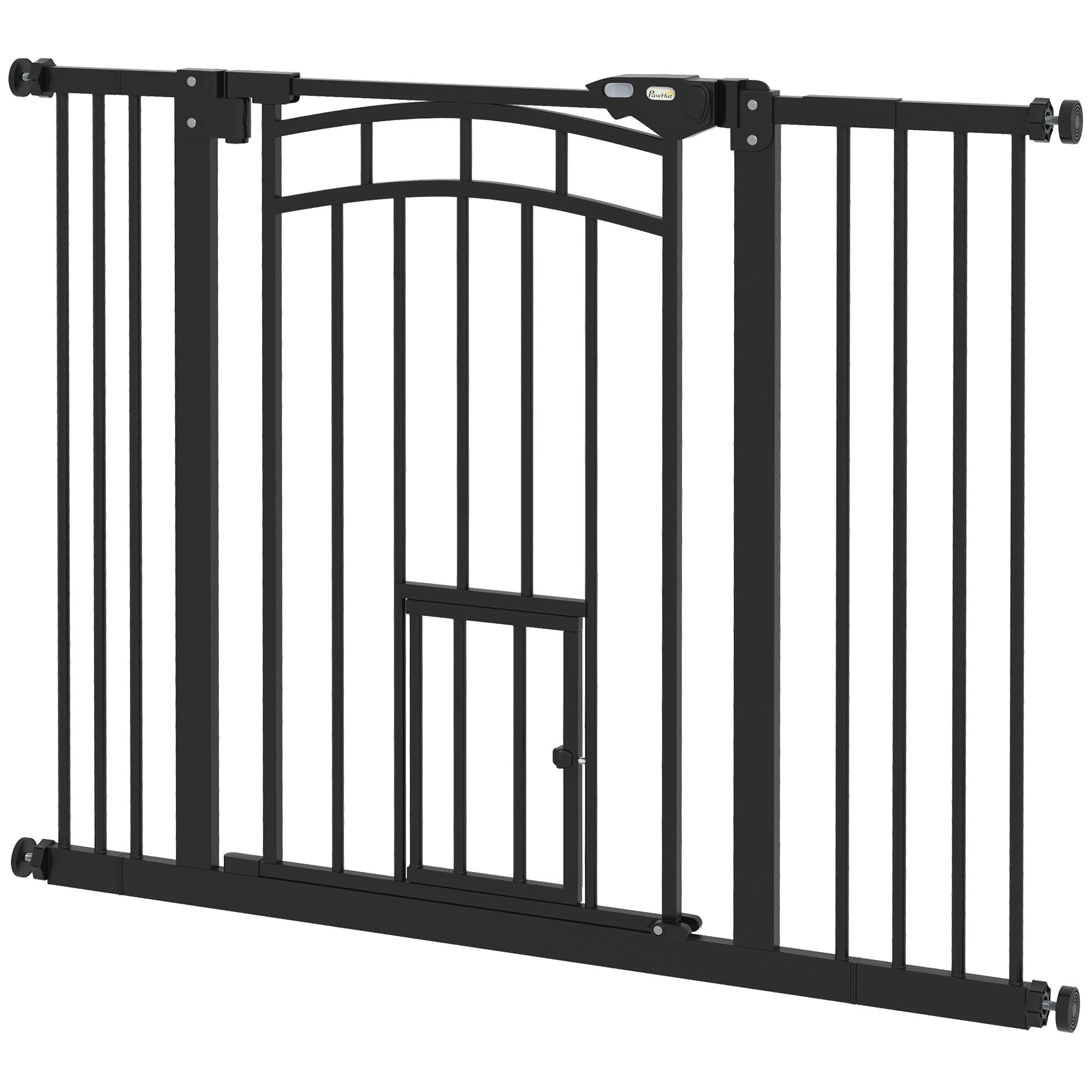 PawHut Auto-Close Pet Gate, Stair Gate with Cat Door, Double Locking for Doorways Hallways Stairs, Fits 29"-39.4" Wide, Black