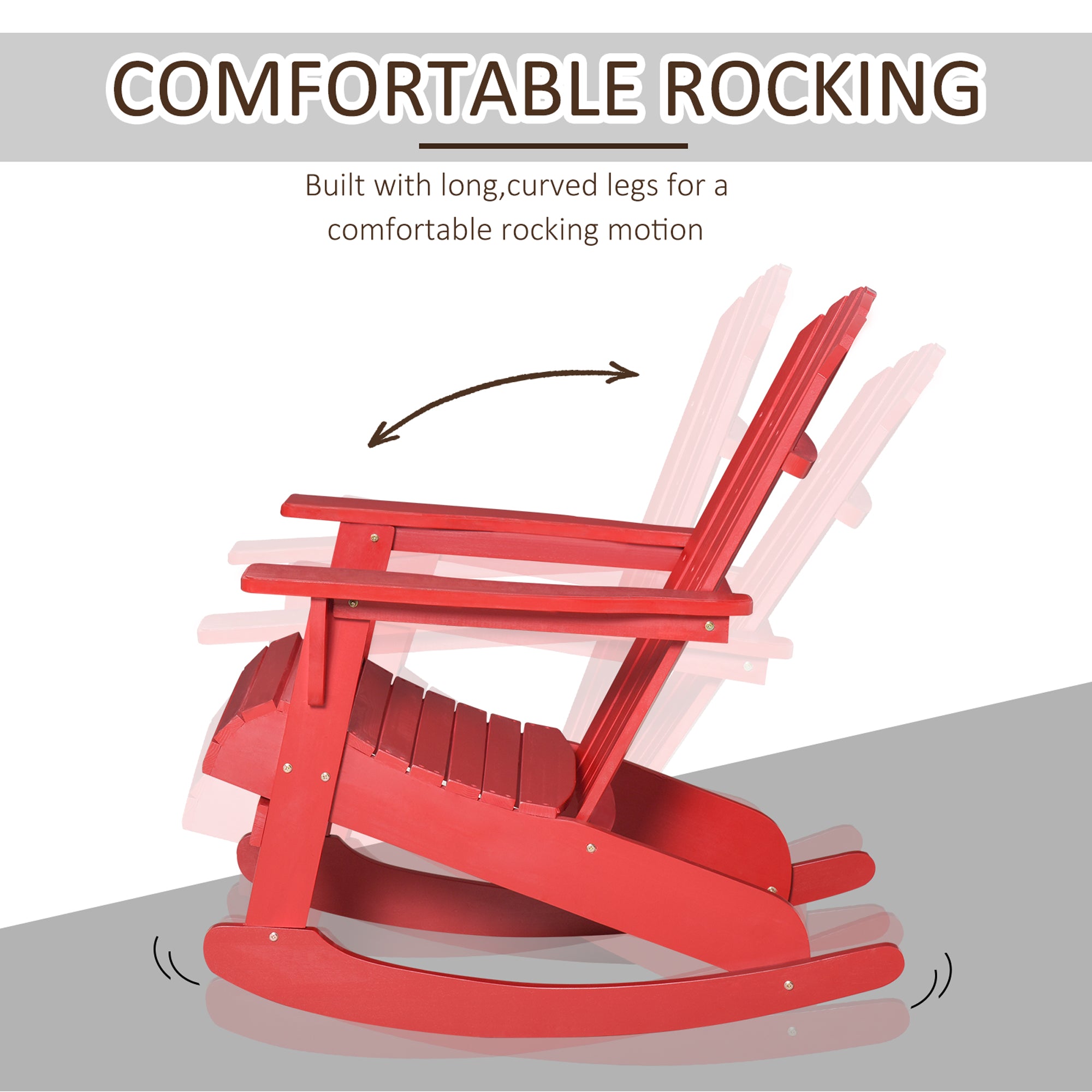 Outsunny Wooden Adirondack Rocking Muskoka Chair with Slatted Wooden Design, Fanned Back and Classic Rustic Style, Red
