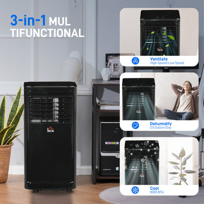 HOMCOM 8000 BTU Portable Air Conditioner with Cooling, Dehumidifier, Remote Control, 24-Hour Timer, Window Mount Kit, Black