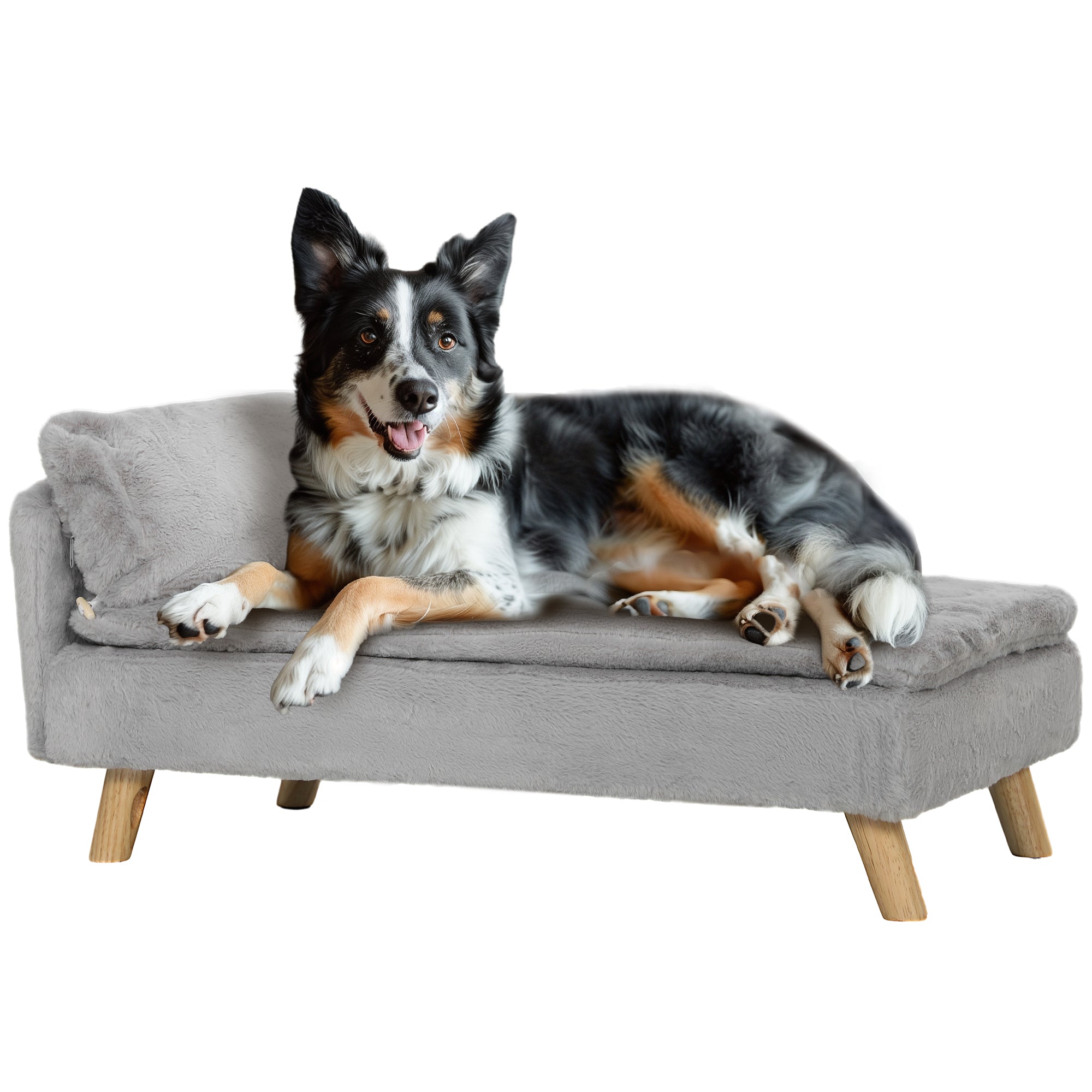 PawHut Dog Sofa Bed for Medium Dogs Cats with Cushion, Pillow, Removable and Washable Cover, Non-slip Foot Pads, Light Grey