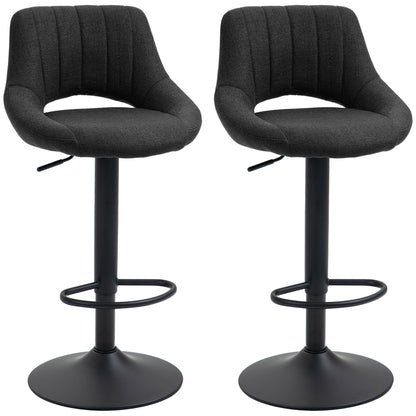 HOMCOM Swivel Bar Stools Set of 2, Linen Upholstered Counter Height Barstools with Round Metal Base