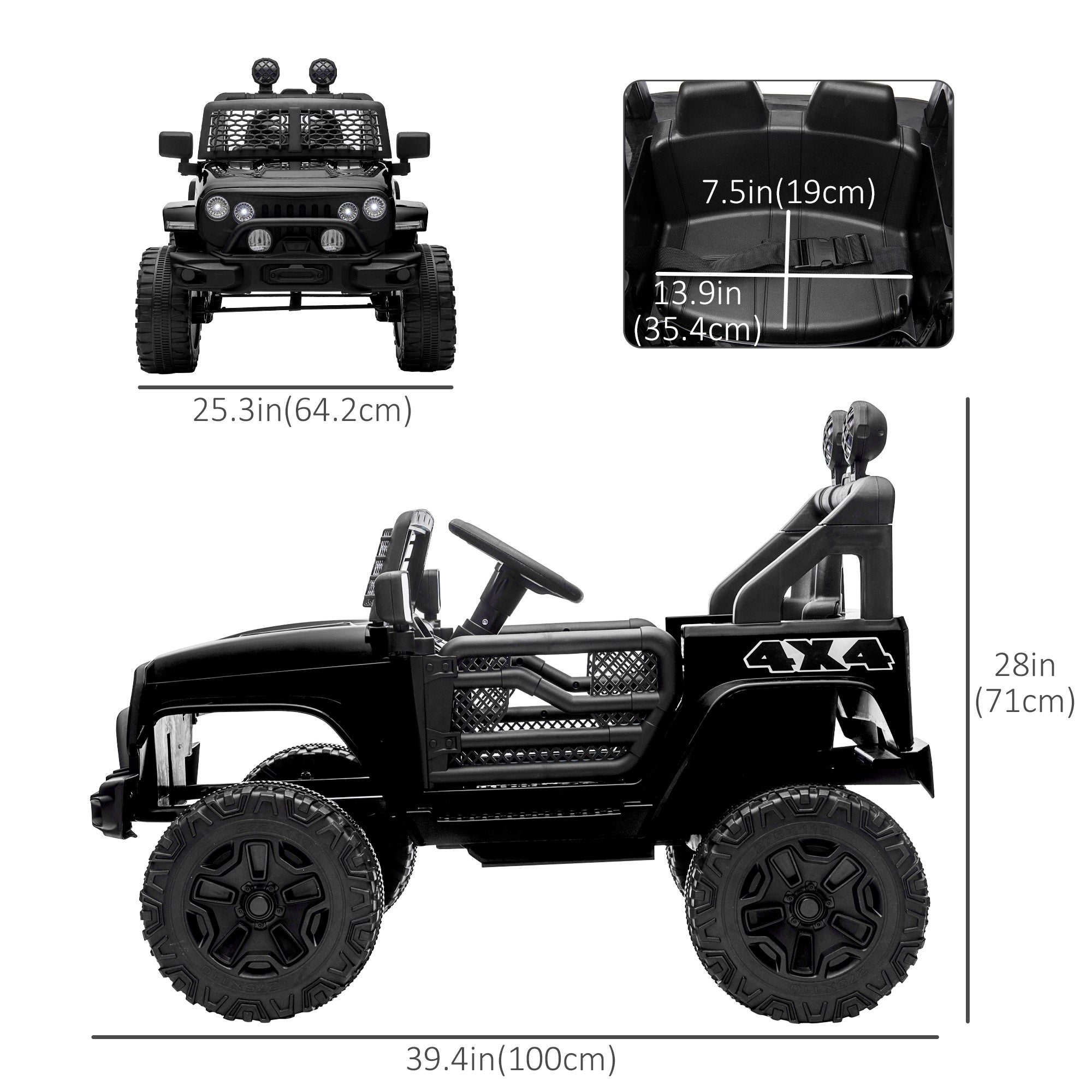 Aosom 12V Battery Powered Kids Ride On Car Off Road Truck Toy w/ Parent Remote, Black
