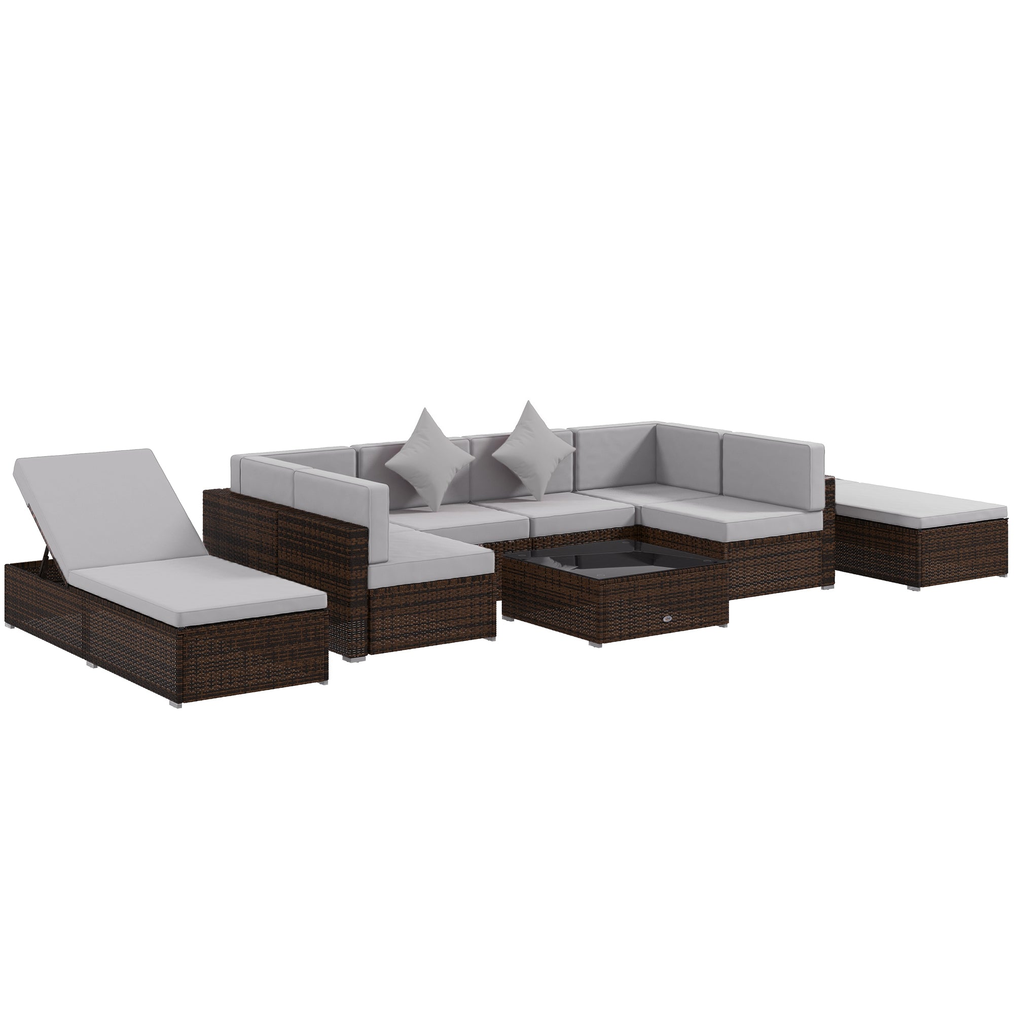 Outsunny 9 Pieces Wicker Patio Furniture Set with Cushion, Light Grey