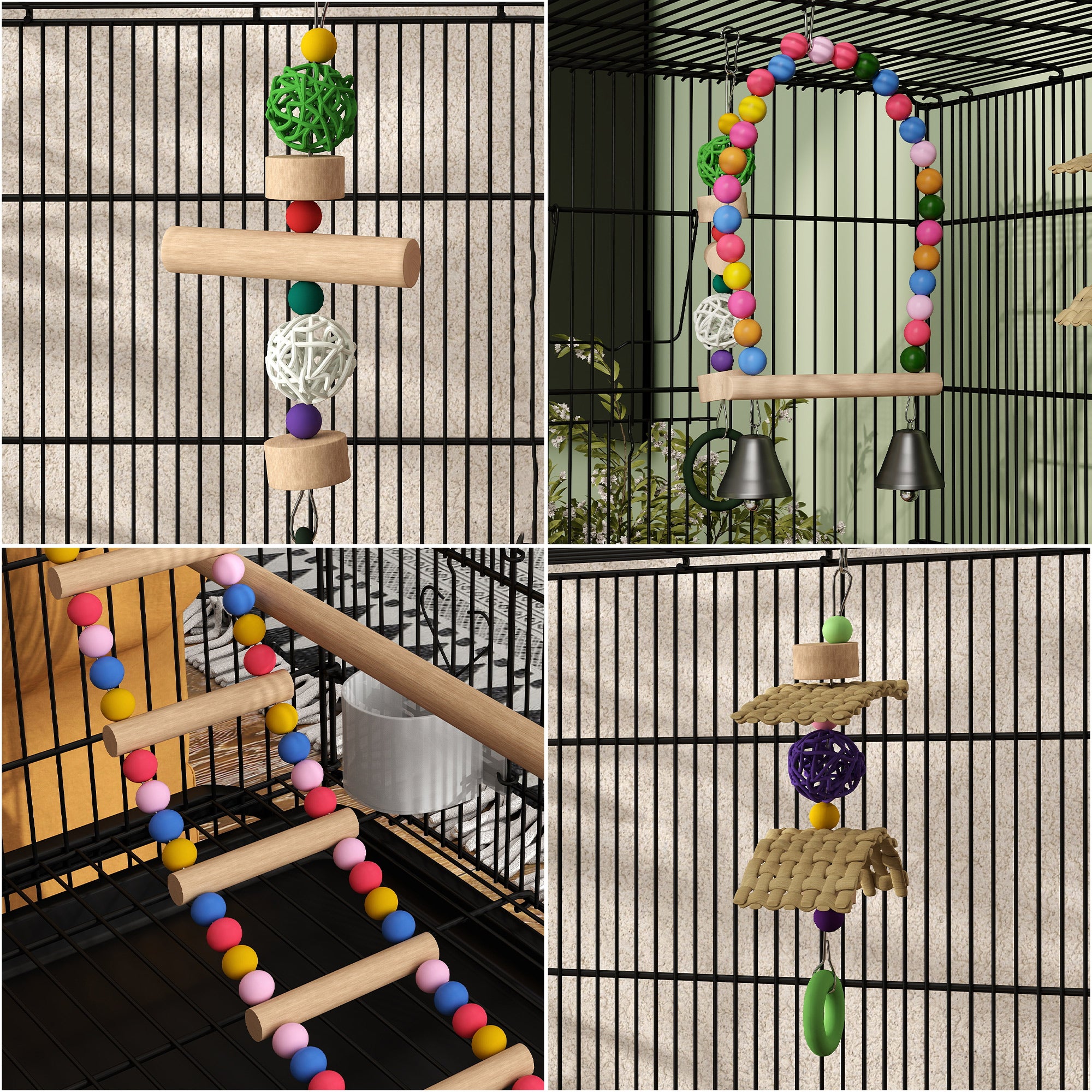 PawHut 43" Bird Cage with Rolling Stand, Toys, for Budgies Canaries Black