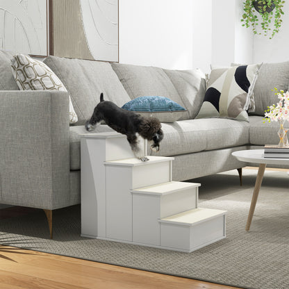 PawHut Dog Steps Pet Stairs for Bed Cat Ladder for Couch with Non-Slip Carpet, 15.7" x 23.2" x 21.3", White