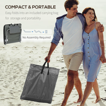 Outsunny Set of 2 Sun Lounger Beach Mat Folding Lounge Chair Mat with Adjustable Back Steel Frame Head Pillow Carry Bag Grey