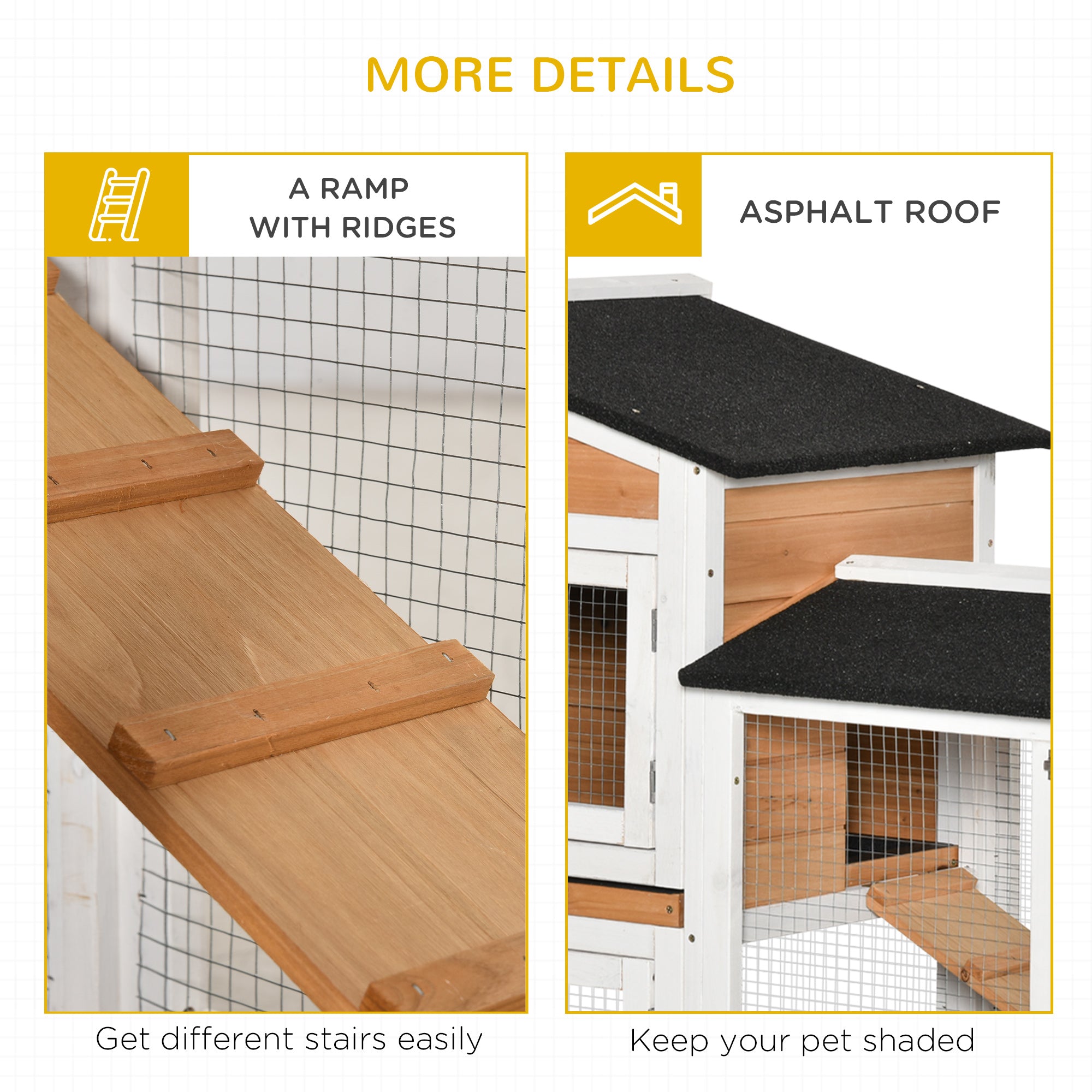 PawHut 62" Wooden Rabbit Hutch with Wheels, Run Box, Tray, Ramp for Small Animals, Guinea Pig, Indoor Outdoor Use, Yellow