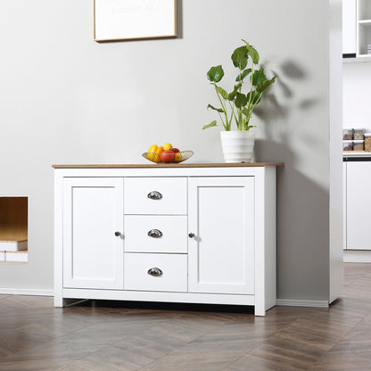 HOMCOM Modern Sideboard Cabinet, Kitchen Buffet Cabinet with 3 Drawers and Adjustable Shelves, Buffets Tables, White