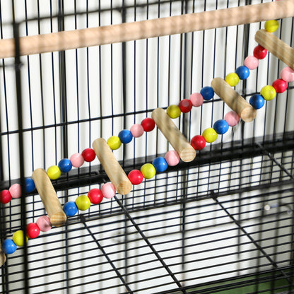 PawHut 52" Bird Cage with Rolling Stand, Toys, for Budgies Canaries Black