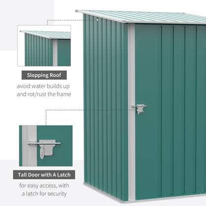 Outsunny 3.3' x 3.4' Lean-to Garden Storage Shed, Outdoor Galvanized Steel Tool House with Lockable Door for Patio Green