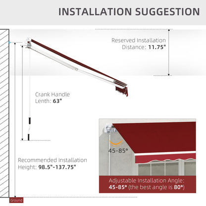 Outsunny 8'x7' Patio Awning Manual Retractable Sun Shade Outdoor Deck Canopy Shelter, Wine Red