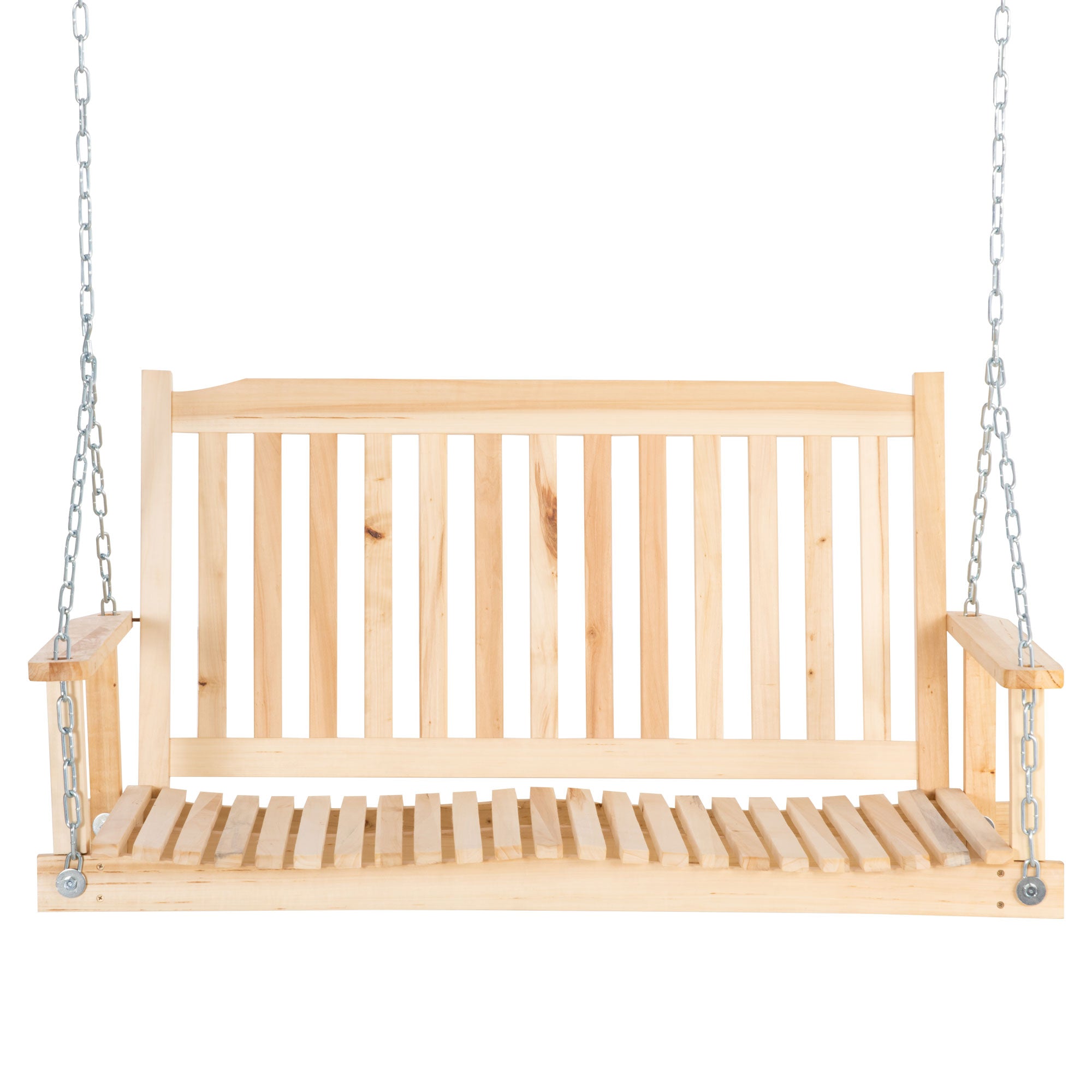 Outsunny 2-People Porch Swing Bench, Patio Swing Chair with 2 Adjustable Hanging Chains for Deck, Garden, Backyard, Natural