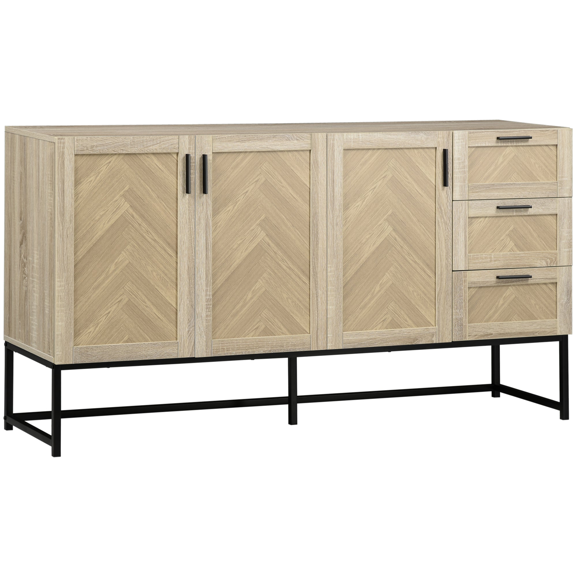 HOMCOM Buffet Cabinet, Coffee Bar Cabinet with Drawers and Adjustable Shelves, Oak