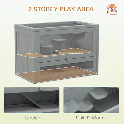 PawHut 24 Inch Hamster Cage, 2 Levels Small Animals Habitat Pet House with Openable Roof, Run Space, Platforms, Grey