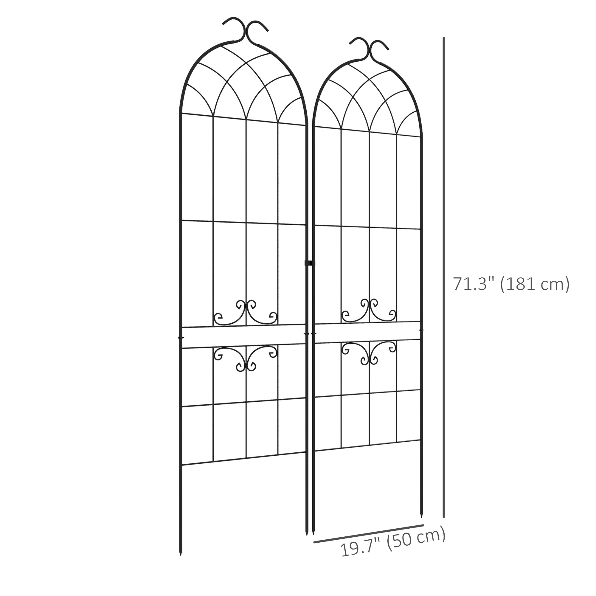 Outsunny 2 Pcs Garden Trellis for Climbing Plants, Outdoor Metal Trellis Plant Support Trellises for Patio, Lawn, Backyard
