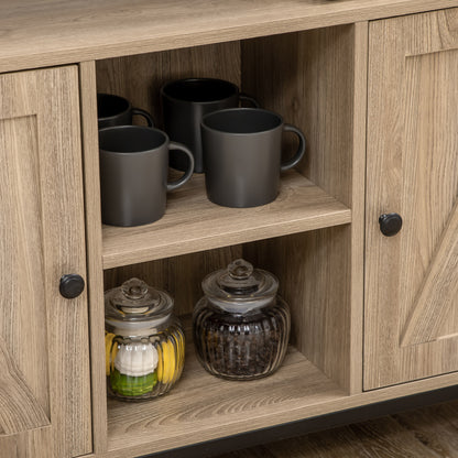 HOMCOM Farmhouse Buffet Cabinet, Kitchen Sideboard, Coffee Bar Table with Adjustable Shelves for Dining Room, Natural