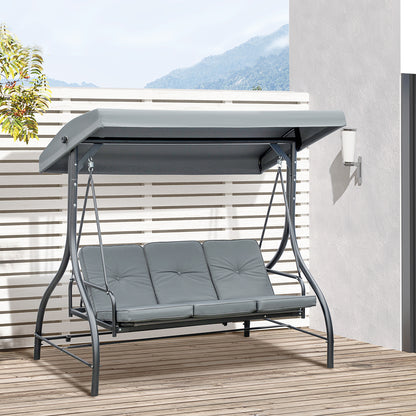 Outsunny Convertible Patio Swing Bed with Canopy and Cushions, 3 Seater Porch Swing for Outdoor, Backyard, Garden, Dark Grey