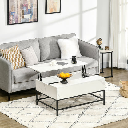 HOMCOM Lift Top Coffee Table with Hidden Storage Compartment Lift Tabletop Center Table for Living Room, White