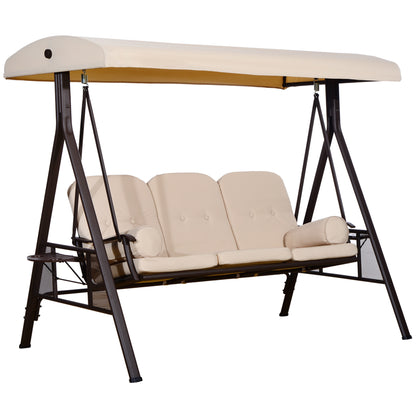 Outsunny 3 Seater Heavy Duty Swing Chair Outdoor Lounge Hammock Cushioned Seat W/ Tilt Canopy, Beige