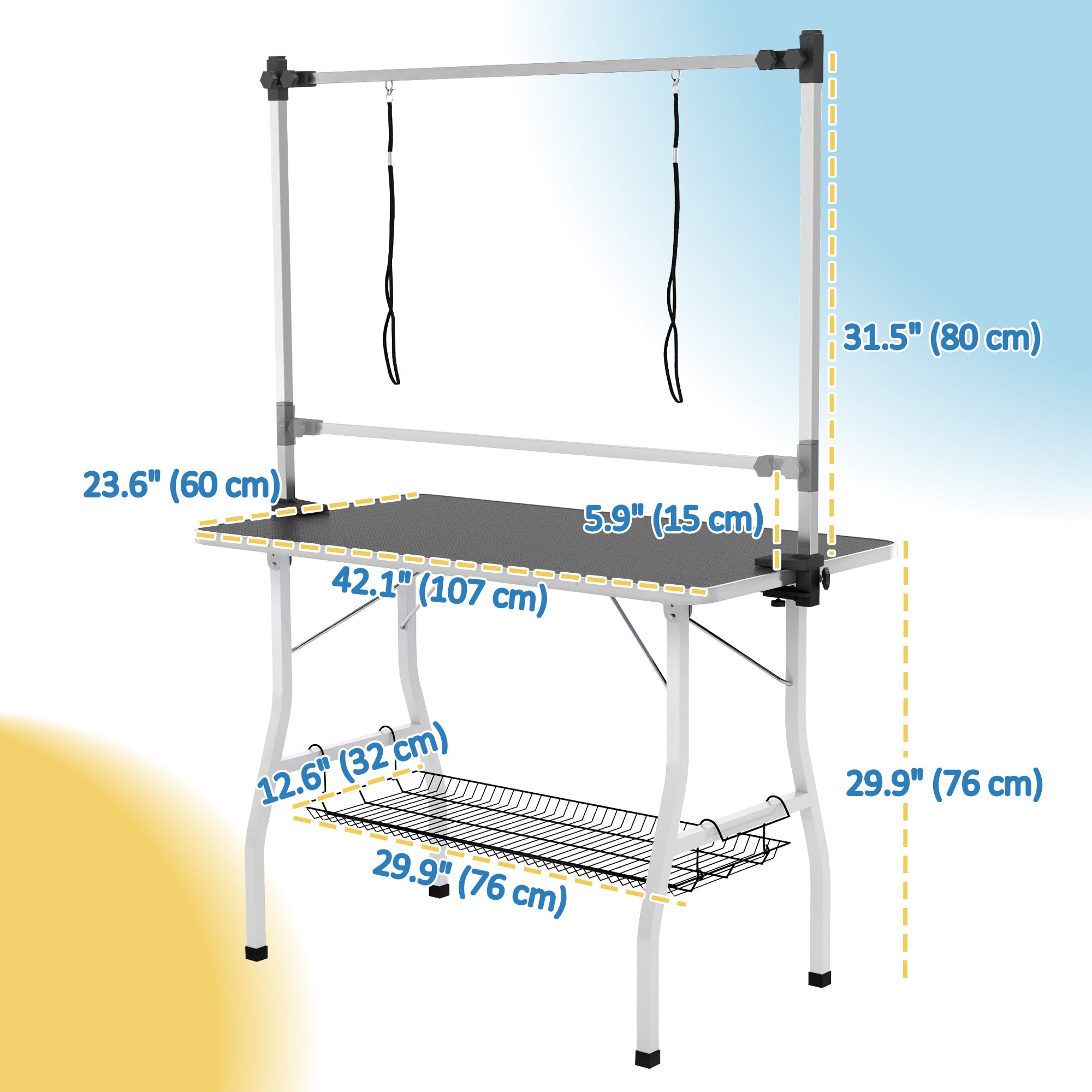 PawHut Foldable Dog Grooming Table with Adjustable Grooming Arms, Storage Shelf, Two Nooses, 42" x 24" x 61", Black