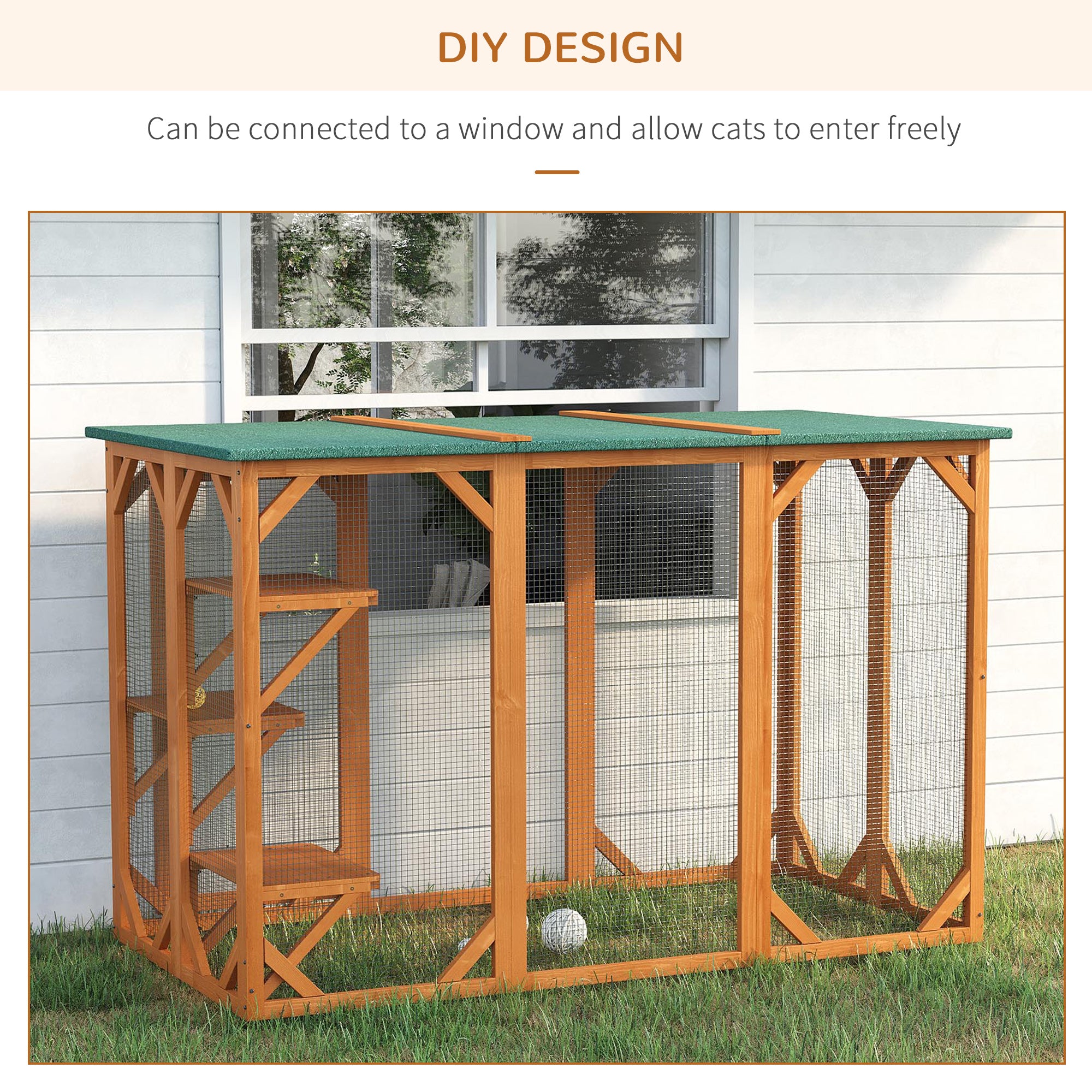 PawHut Cat Cage Indoor Catio Outdoor Cat Enclosure Pet House Small Animal Hutch for Rabbit, Kitten, Crate Kennel with Waterproof Roof, Multi-Level Platforms, Lock, Orange