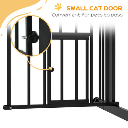 PawHut Auto-Close Pet Gate, Stair Gate with Cat Door, Double Locking for Doorways Hallways Stairs, Fits 29"-39.4" Wide, Black