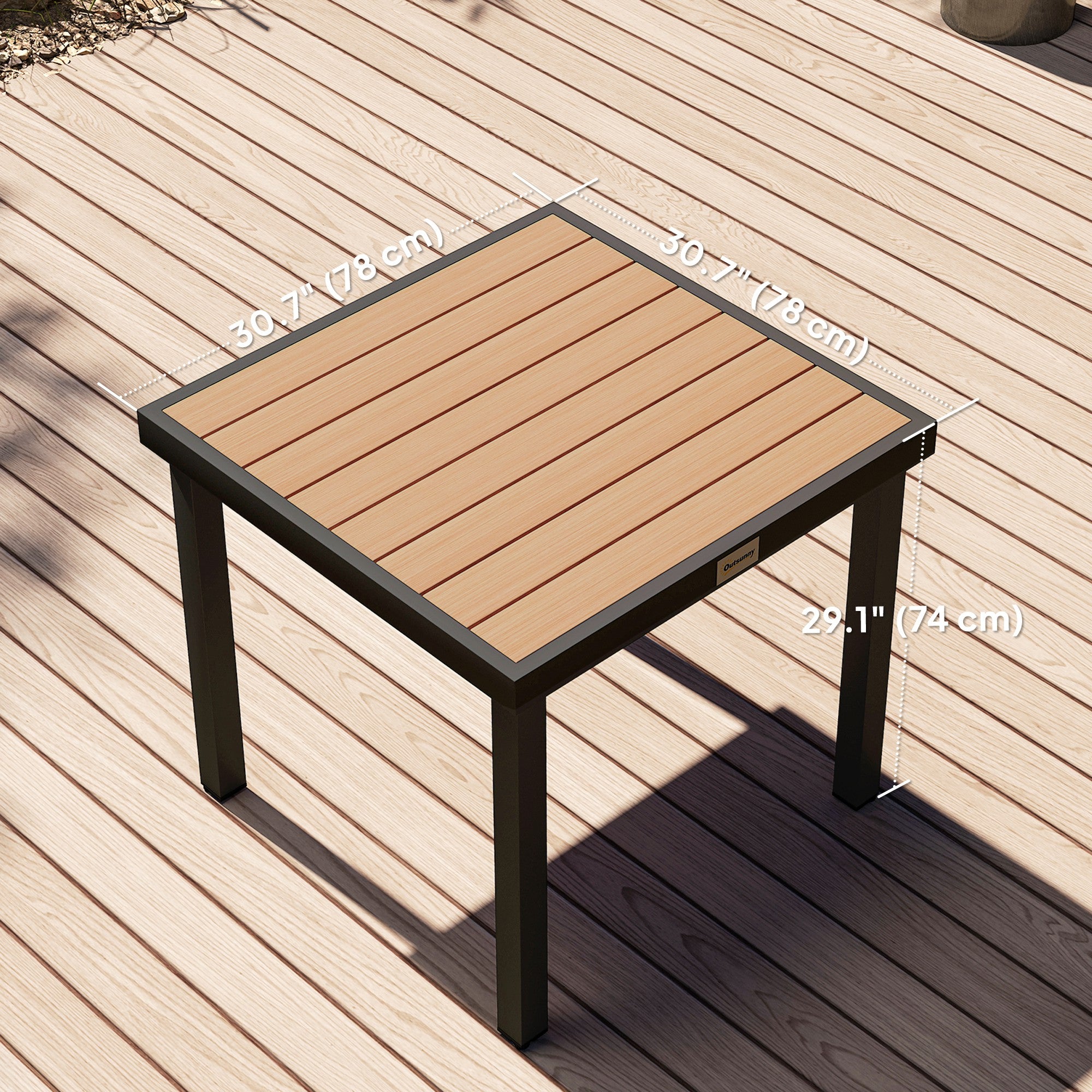 Outsunny Patio Dining Table for 4, Square Aluminum Outdoor Table for Garden Lawn Backyard, Natural