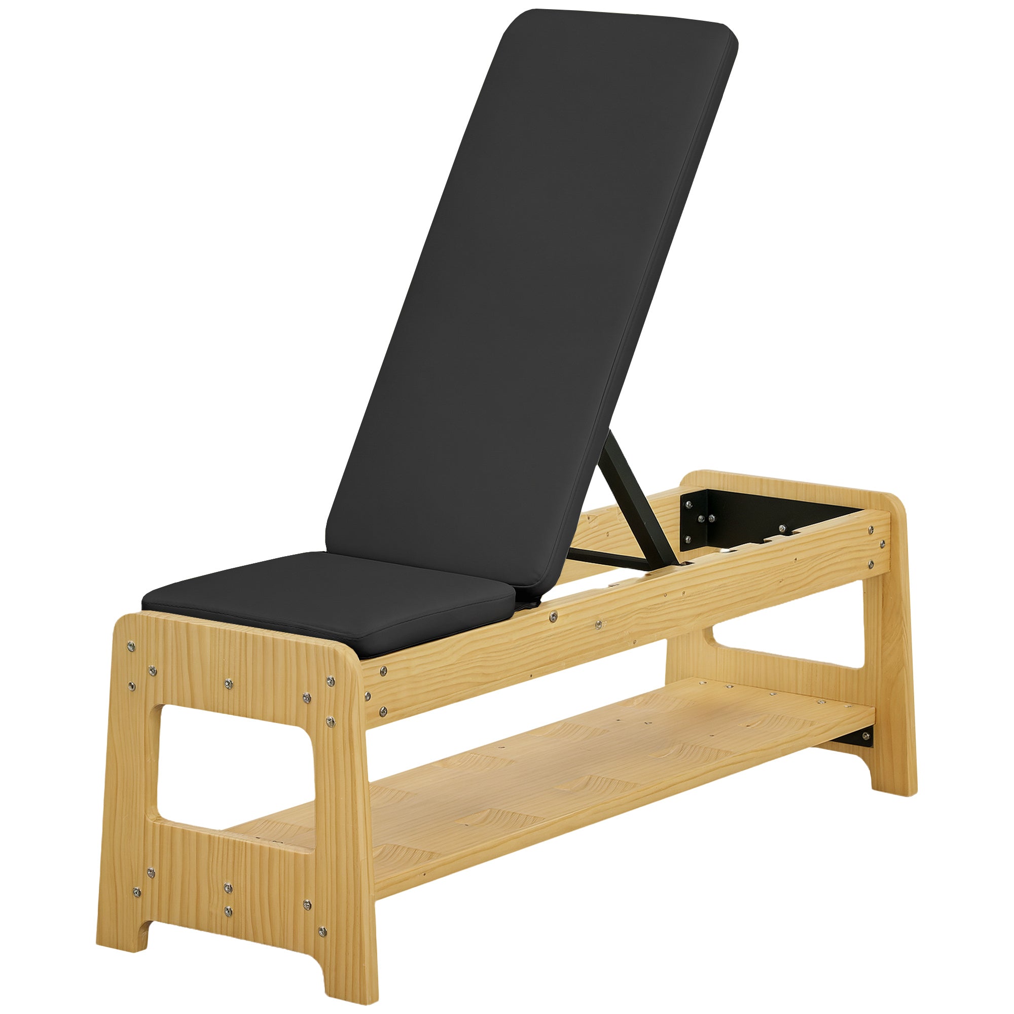 Soozier Wooden Adjustable Weight Bench with Dumbbell Storage Rack, Flat or Incline Workout Bench for Weight Lifting, Black