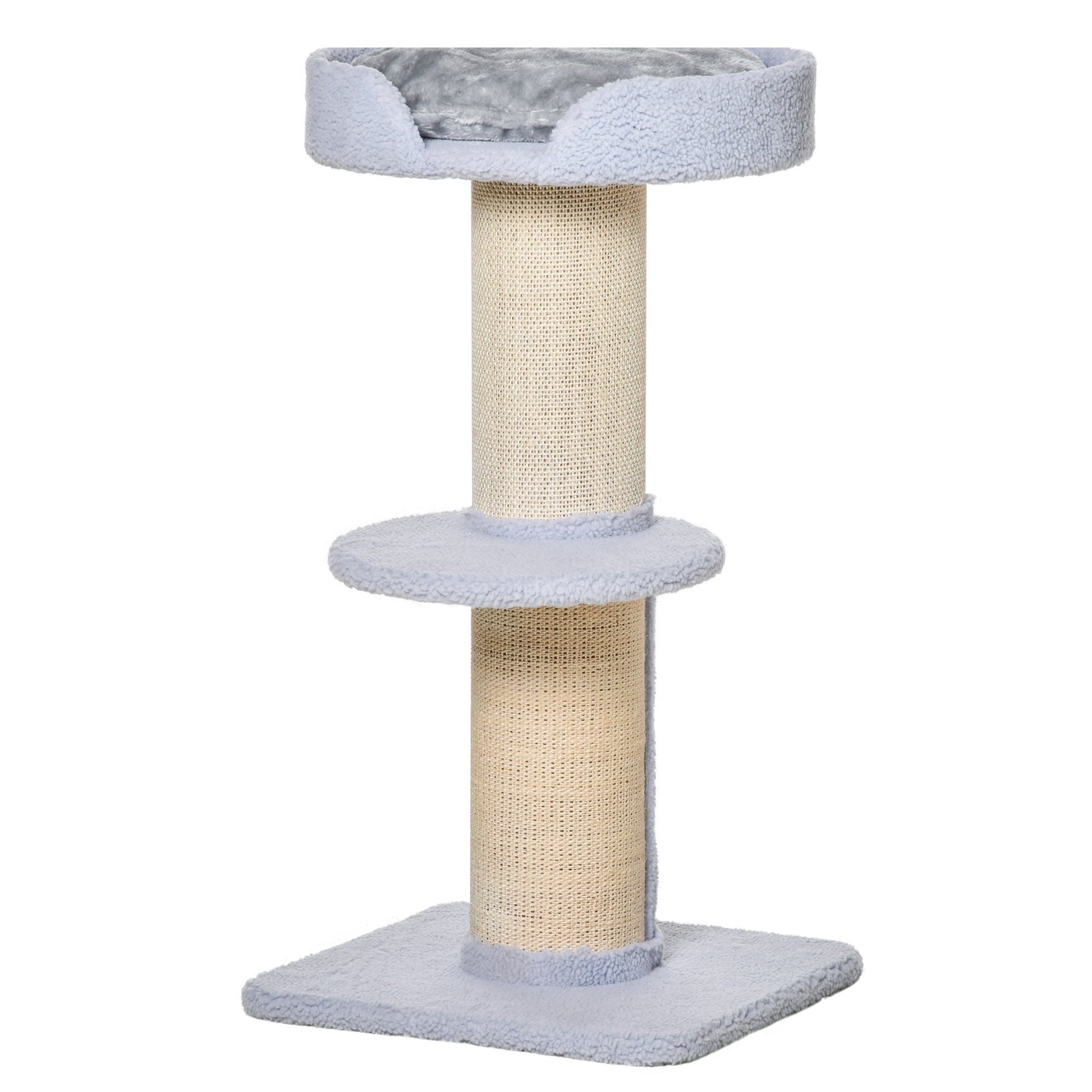 PawHut Cat Tree Kitty Tower with Sisal Mat Scratching Post, Cat Bed, Cushion, Perch, 18" x 18" x 36",  Light Blue