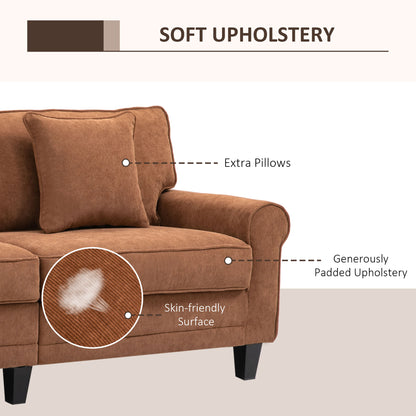 HOMCOM Modern 3 Seater Sofa, Corduroy Fabric 3 Seater Couch with Pine Wood Legs and Rolled Armrests for Living Room, Brown