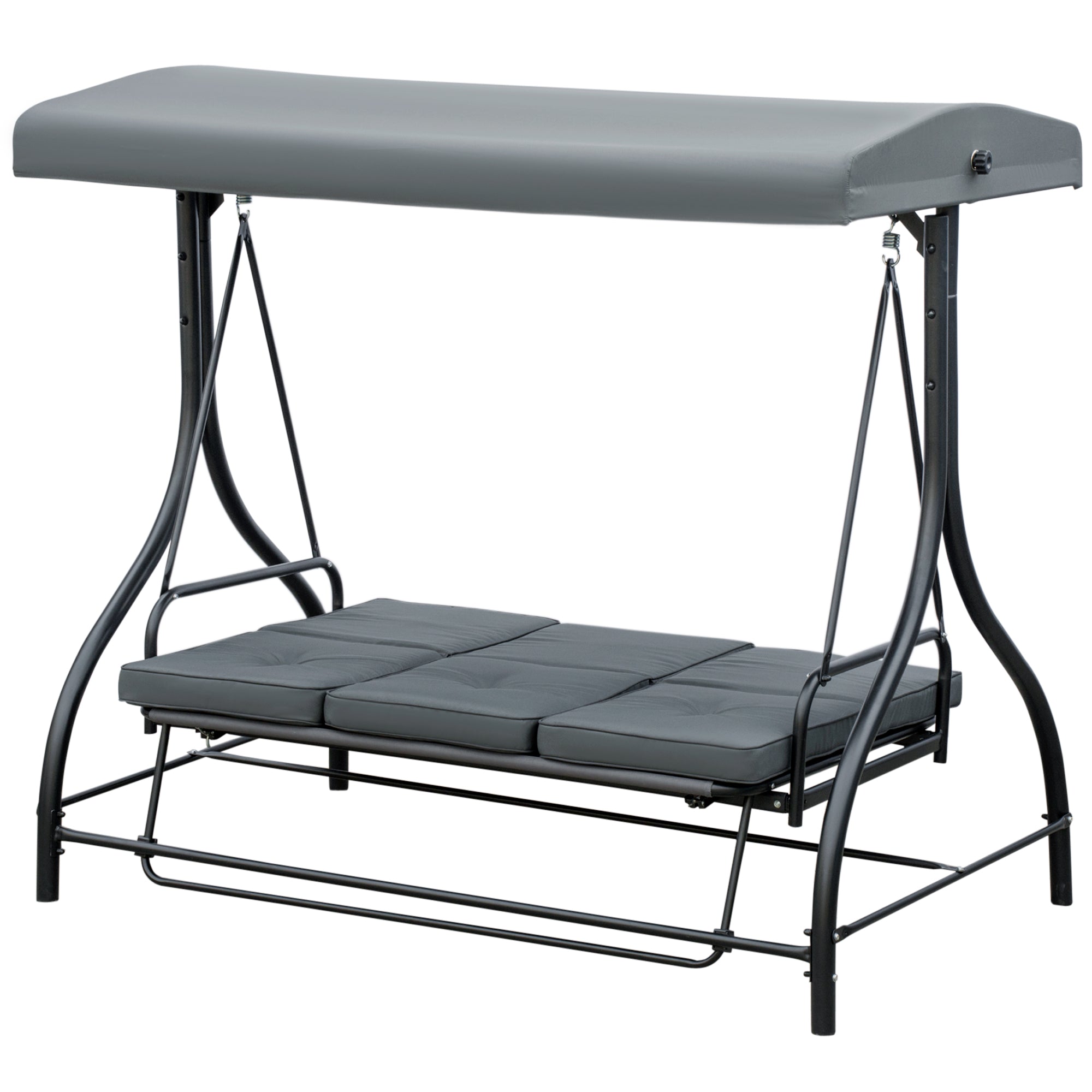 Outsunny Convertible Patio Swing Bed with Canopy and Cushions, 3 Seater Porch Swing for Outdoor, Backyard, Garden, Dark Grey