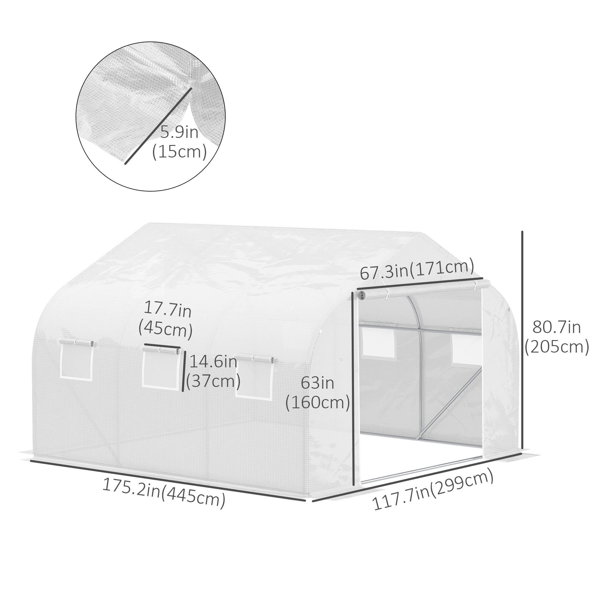 Outsunny 15'x10'x7' Greenhouse Gardening Planting Shed White