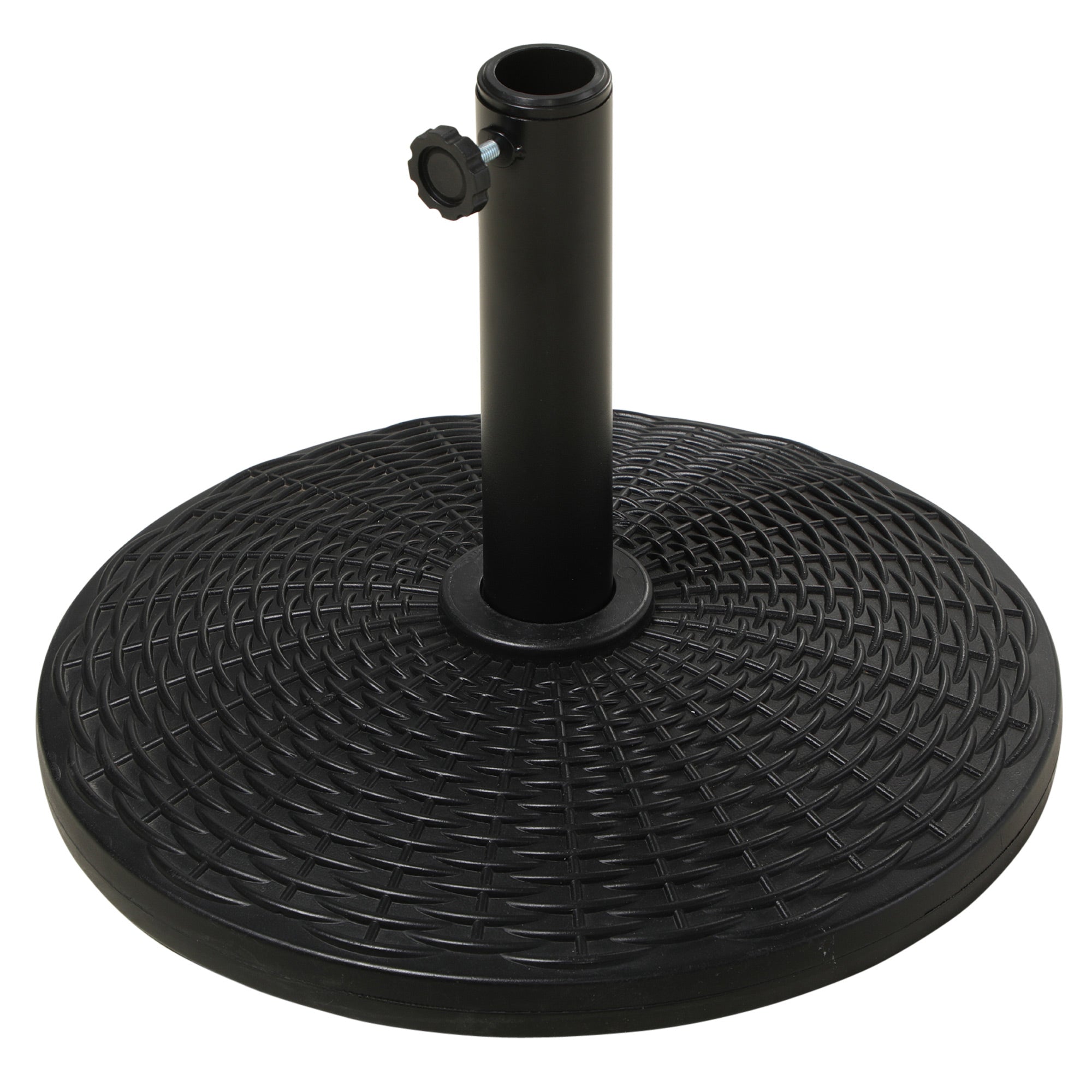 Outsunny 25 lbs Market Umbrella Base Holder 17.5" Round Parasol Stand with Rattan Design for Patio, Outdoor, Backyard, Black