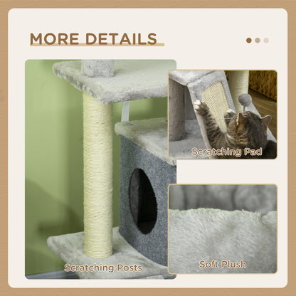 PawHut 57.5" Cat Tree with Scratching Posts, Large Cat Tower for Indoor Cats with Bed, House, Toys, Grey