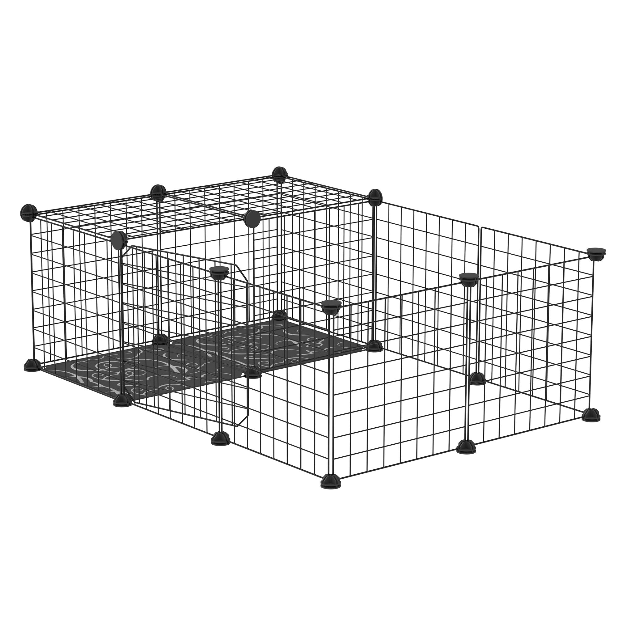 PawHut Small Animal Cage with 16 Panels, Portable Metal Wire Pet Fence with Door, Non-slip Feet for Bunny Guinea Pig