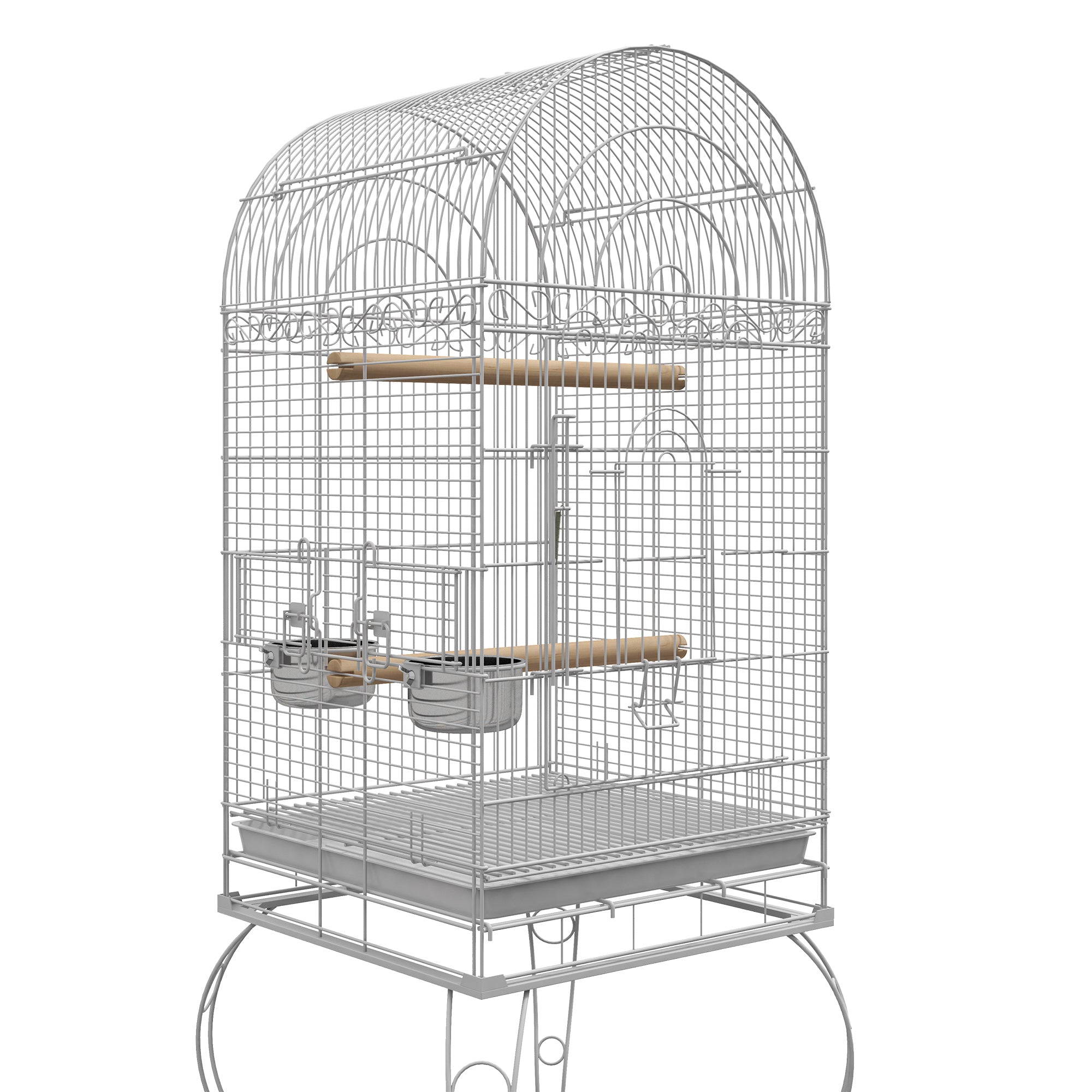 PawHut Play Open Top Bird Cage 60" Parrot Cage for Cockatiel, Sun Conure with Rolling Stand, Removable Tray, Perches, Storage Shelf White, 20.1" x 20.1"